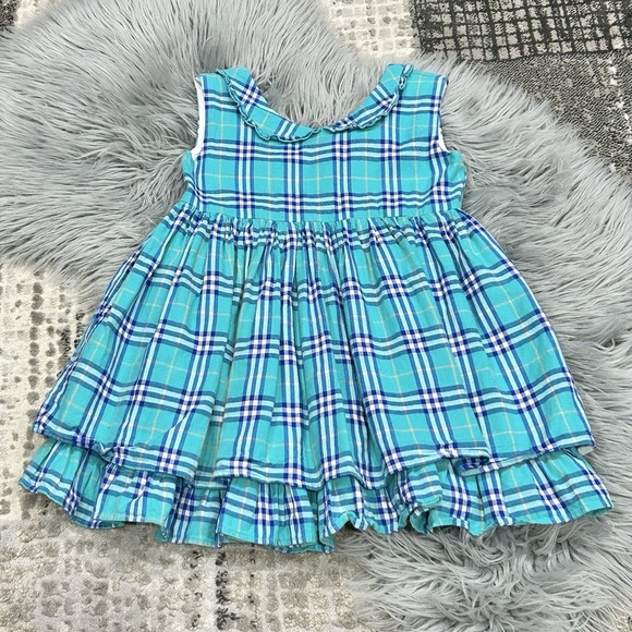 Sweet Honey Girls Double Layer Teal Blue Plaid Collared Flowy Top‎ Size 8Y - Picture 2 of 5